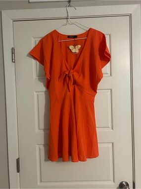 Orange Tie-Front Romper